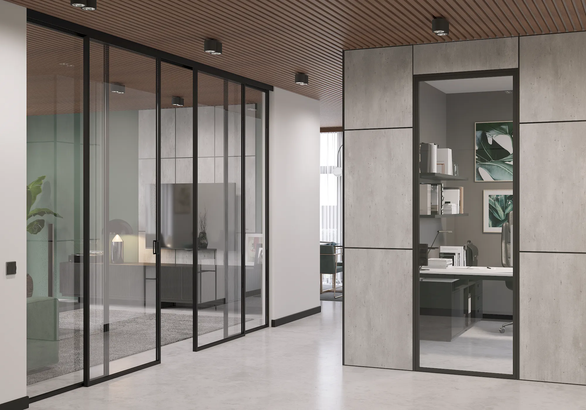 Алюминиевая дверь MINOLI 17 в интерьере